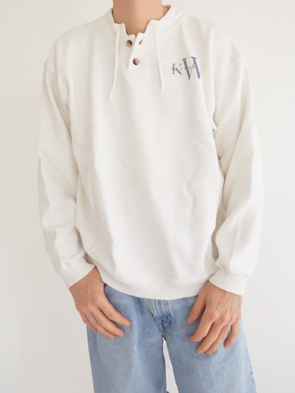 Vintage Outfit USA White Key West KW Embroidered Coastal Resort Henley Hoodie XL